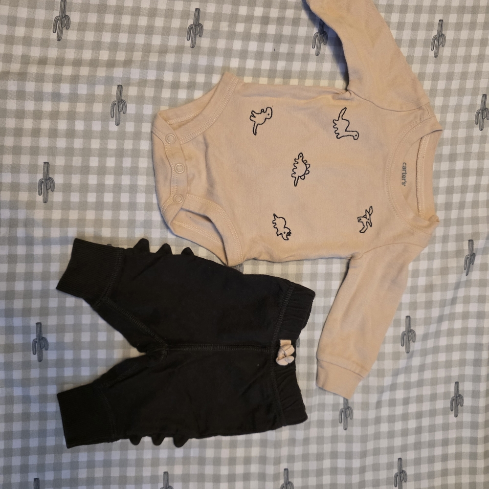 Carter's Peach Dino Long Sleeve Bodysuit with Black Joggers